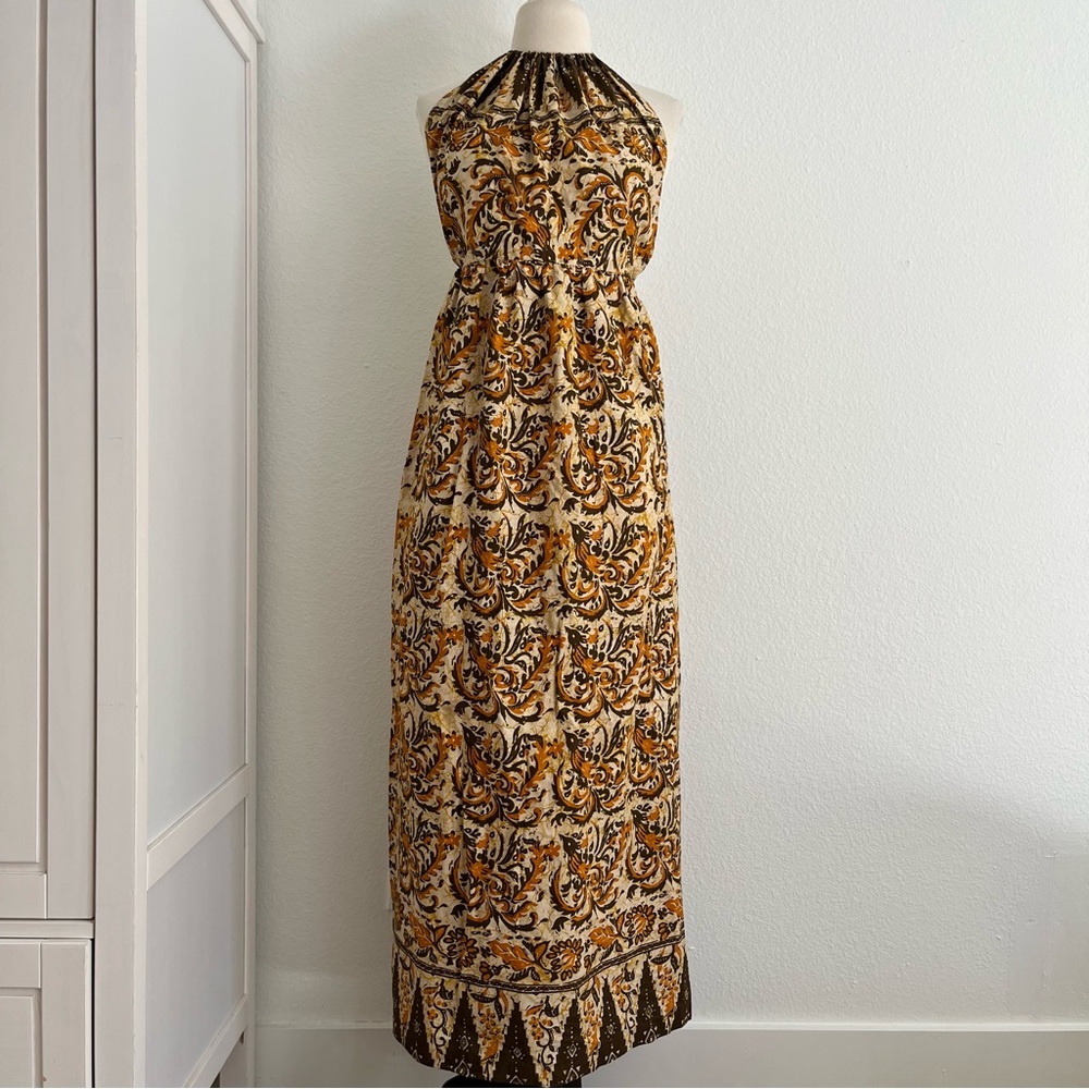 Vintage Kamehameha Hawaiian Maxi Halter Dress